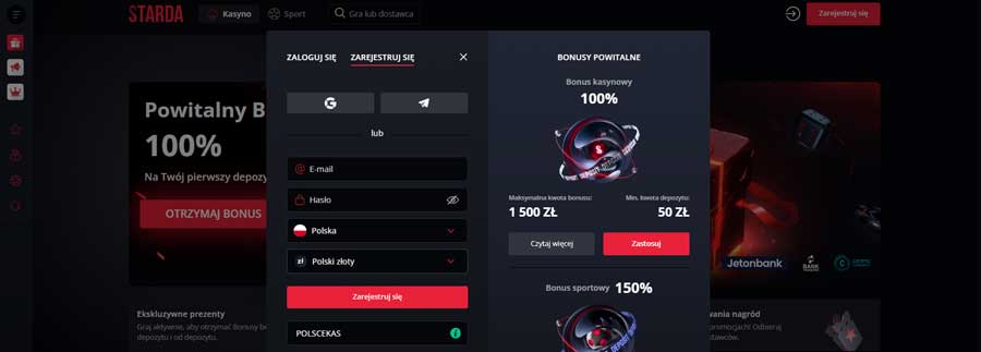 100 Darmowych Spinów Bez Depozytu za rejestrację w Kasynie Starda