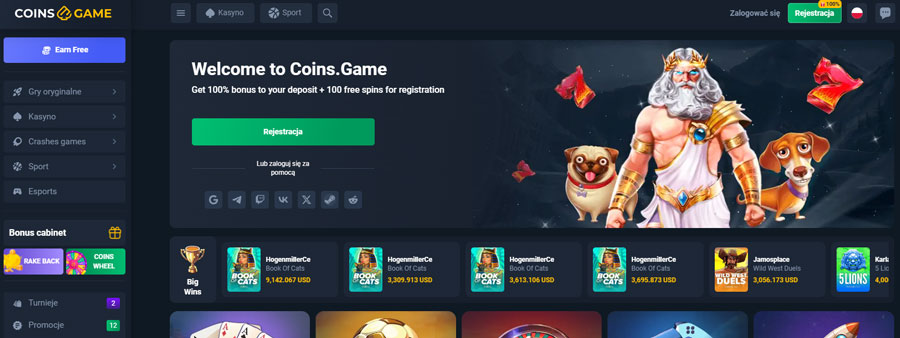 Coins Game Main: 100 Darmowe Spiny Bez Depozytu