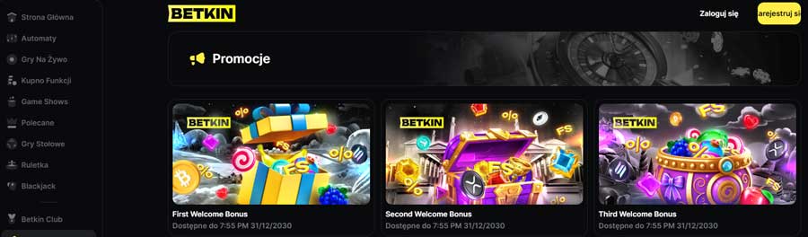 Betkin: 100% + 100FS za Pierwszą Wpłatę