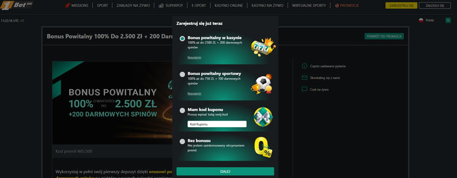 1Bet: 100% + 200FS za Pierwszą Wpłatę
